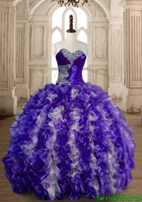 Beautiful Puffy Skirt Beaded and Ruffled Quinceanera Gown in Organza