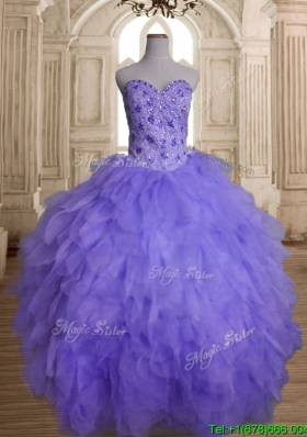 Beautiful Beaded and Ruffled Big Puffy Quinceanera Dress in Lavender