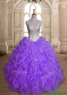 Fashionable Big Puffy Beading and Ruffles Quinceanera Dress in Purple