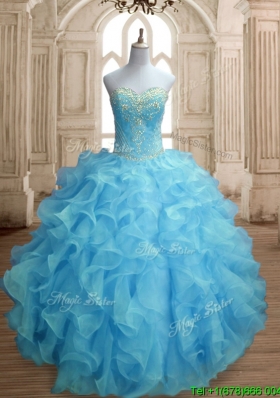 Popular Beaded and Ruffled Quinceanera Dress in Baby Blue