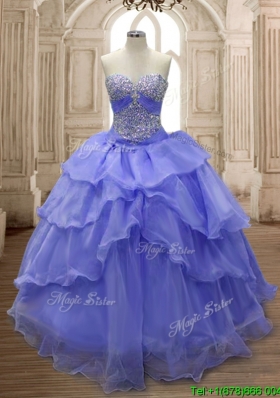 Lovely Lavender Big Puffy Quinceanera Dress with Ruffled Layers and Beading