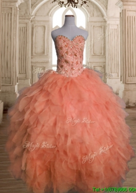 Unique Big Puffy Orange Red Quinceanera Dress with Beading and Ruffles