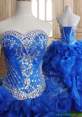 Romantic Beaded and Ruffled Royal Blue Sweet 16 Dress in Organza