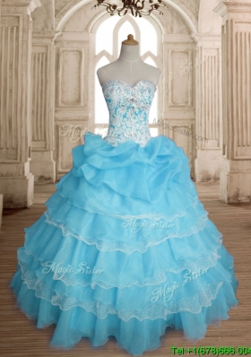 Classical Really Puffy Baby Blue Quinceanera Dress with Ruffled Layers and Beading