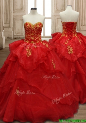 Classical Applique and Ruffled Layers Organza Quinceanera Dress in Red