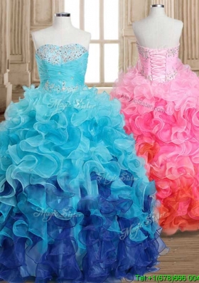 Fashionable Gradient Color Quinceanera Dress with Beading and Ruffles