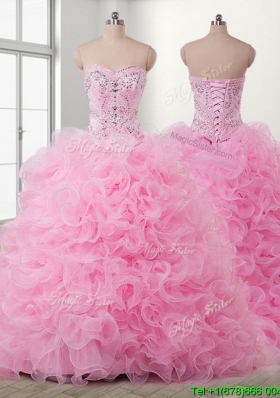 Lovely Baby Pink Detachable Quinceanera Dress with Beading and Ruffles