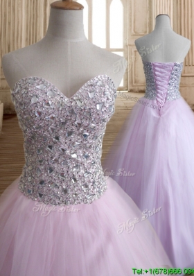 Discount Beaded Bodice Tulle Quinceanera Dress in Baby Pink