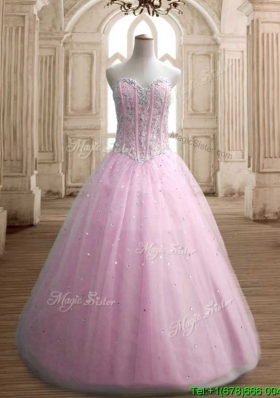 Most Popular A Line Baby Pink Sweet 16 Dress with Beading