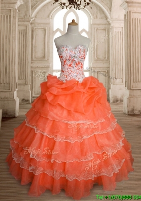 Exquisite Orange Red Big Puffy Quinceanera Dress with Ruffled Layers and Beading