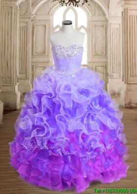 Unique Rainbow Big Puffy Quinceanera Dress with Beading and Ruffles