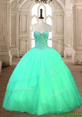 Modest Tulle Beaded Sweet 16 Dress in Turquoise