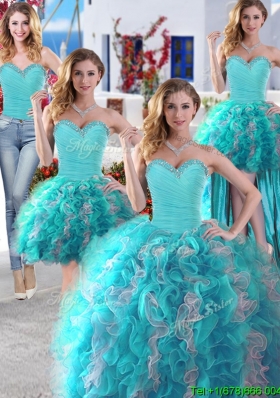 Discount Baby Blue and White Detachable Quinceanera Dresses with Beading and Ruffles