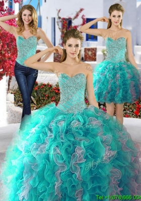 Classical Beaded and Ruffled Big Puffy Detachable Quinceanera Dresses in Organza