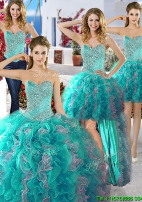 Discount Organza Detachable Quinceanera Dresses with Beading and Ruffles