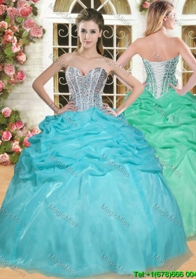 Gorgeous Beaded and Pick Ups Quinceanera Dress in Aqua Blue