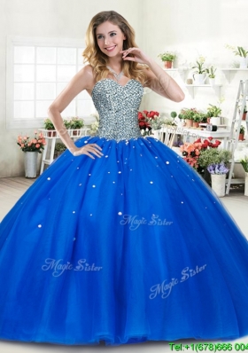 Luxurious Beaded Bodice Royal Blue Quinceanera Dress in Tulle