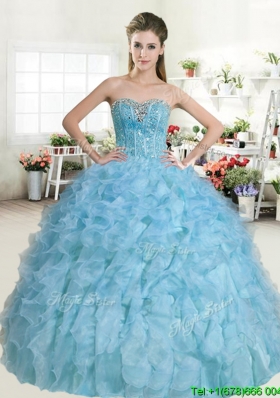 Popular Beaded and Ruffled Baby Blue Quinceanera Dress in Organza