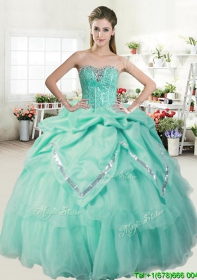 Romantic Apple Green Quinceanera Dress with Beading and Pick Ups for Spring