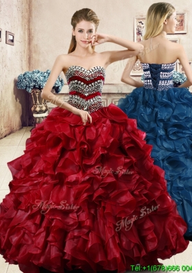 Affordable Wine Red Quinceanera Dress with Beading and Ruffles