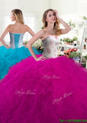 Unique Fuchsia Tulle Quinceanera Dress with Beading and Ruffles