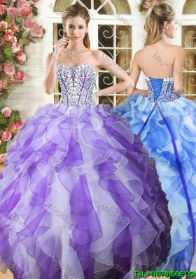 Popular Beaded Bodice and Ruffled Quinceanera Dress in Organza