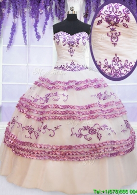 Simple Applique and Embroideried White Quinceanera Dress with Ruffled Layers