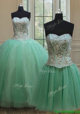 Affordable Two Piece Beaded Bodice Apple Green Detachable Quinceanera Dress