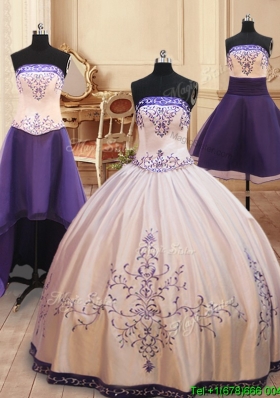 Strapless Embroideried Satin Detachable Quinceanera Dress with Zipper Up