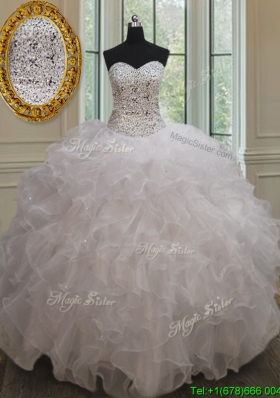 Top Seller Sweetheart Beaded and Ruffled Quinceanera Gown in White