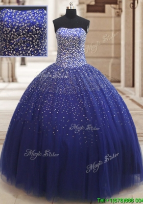 Popular Really Puffy Beaded Bodice Tulle Quinceanera Dress in Royal Blue