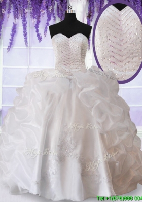 Modern Applique Beaded Bodice and Bubble Quinceanera Dress in White