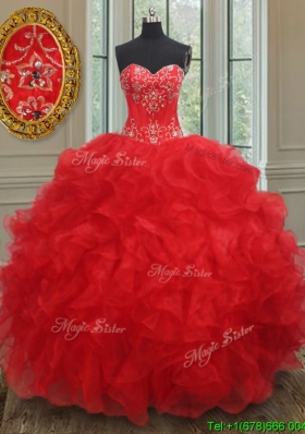 Elegant Organza Red Quinceanera Dress with Beading and Ruffles