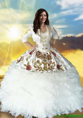 Country LifeStyle Discount Sweetheart Beaded Top White Quinceanera Dress with Embroidery and Ruffles