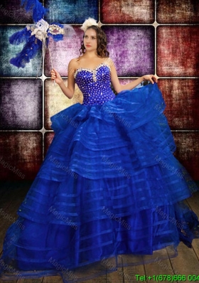 Western Theme Beautiful Beaded Bodice and Ruffled Layers Organza Quinceanera Dress in Royal Blue