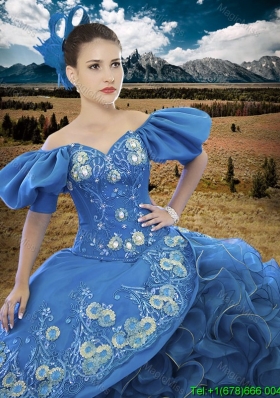 Country LifeStyle New Applique and Ruffled Off The Shoulder Quinceanera Dress with Short Sleeves