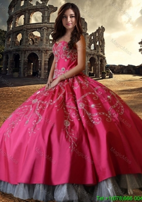 Wild West Elegant Hot Pink Sweetheart Quinceanera Dress with Embroidery and Beading