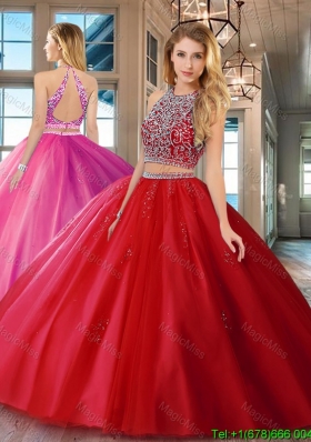 Popular Open Back Brush Train Beaded Bodice Quinceanera Dress in Tulle