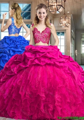 Unique Bubble Brush Train Hot Pink Quinceanera Dress in Tulle and Taffeta