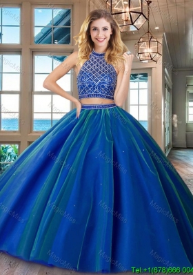 Top Seller Two Piece Brush Train Tulle Quinceanera Dress in Royal Blue