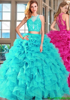 Perfect Aqua Blue Zipper Up Quinceanera Dress with Ruffles and Appliques