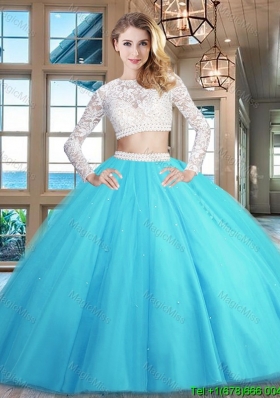 Romantic Two Piece Laced and Beaded Zipper Up Quinceanera Dress in Baby Blue