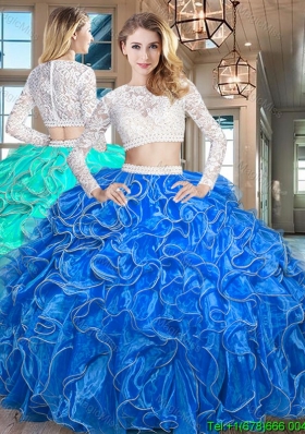 Exquisite Laced Bodice Beaded Decorated Waist Royal Blue Quinceanera Dress