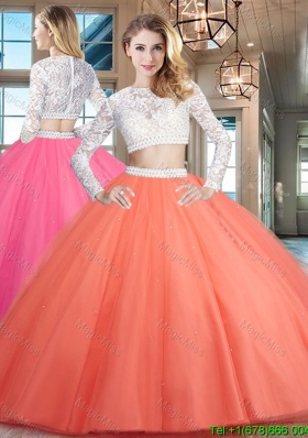 Wonderful Two Piece Zipper Up Tulle Quinceanera Dress with Lace and Beading