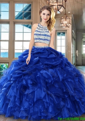 Cheap Beaded Bodice Ruffled and Bubble Quinceanera Dress in Royal Blue