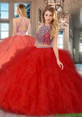 New Arrivals Open Back Red Quinceanera Dress with Ruffles and Beading