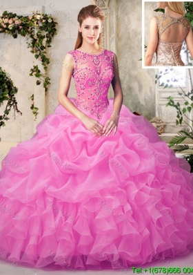 Popular Organza Bubble Rose Pink Quinceanera Dress with Beading and Ruffles