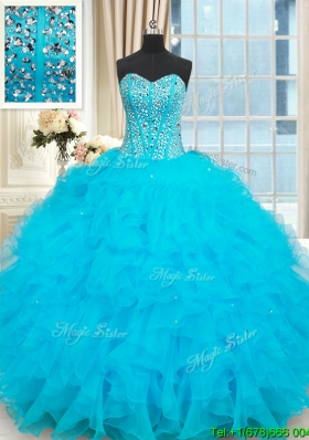 Hot Sale Visible Boning Beaded Bodice Baby Blue Quinceanera Dress with Ruffles