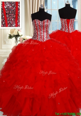 Perfect Visible Boning Tulle Quinceanera Dress with Sequined Bodice and Ruffles