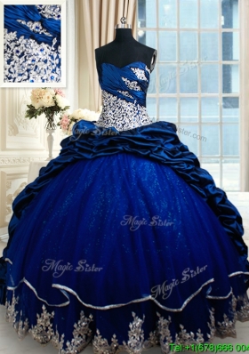 Hot Sale Court Train Royal Blue Quinceanera Dress with Lace Appliques and Bubbles